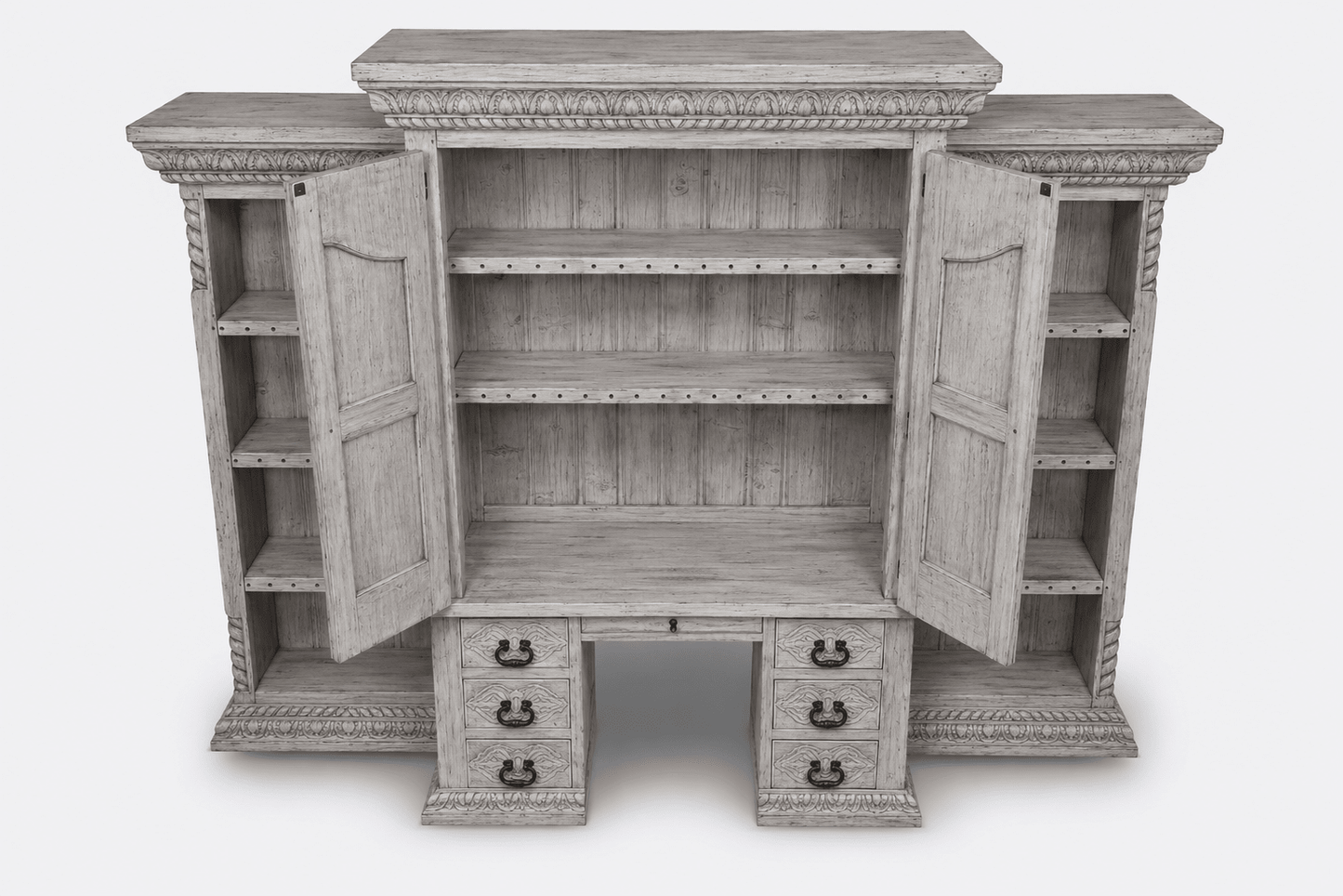 Imperial Scholar’s Haven™ Hand - Carved Solid Wood Executive Bookcase &amp; Library Hutch Collection – handcrafted solid wood furniture