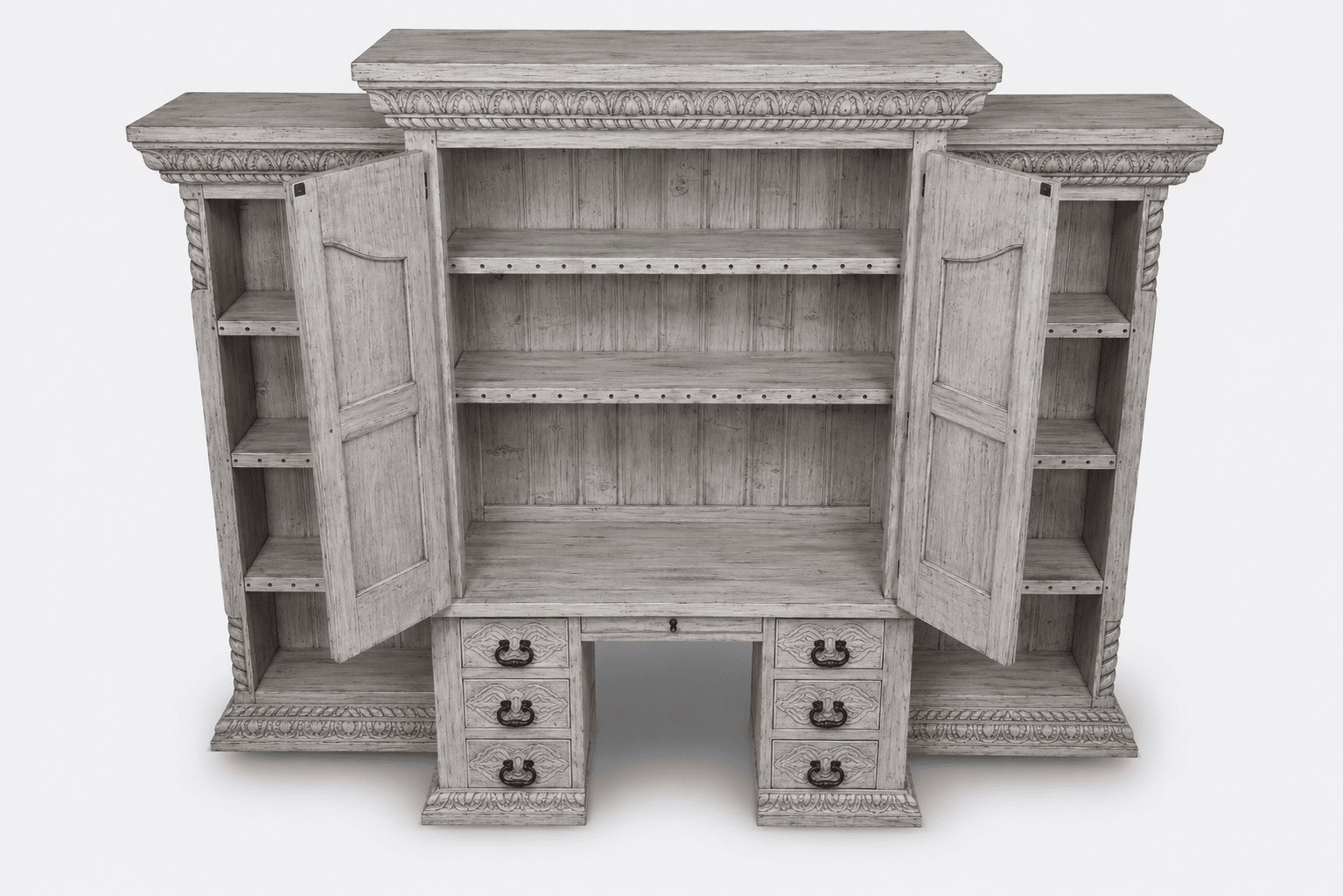 Imperial Scholar’s Haven™ Hand - Carved Solid Wood Executive Bookcase &amp; Library Hutch Collection – handcrafted solid wood furniture