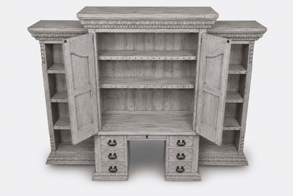 Imperial Scholar’s Haven™ Hand - Carved Solid Wood Executive Bookcase &amp; Library Hutch Collection – handcrafted solid wood furniture