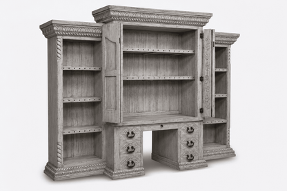 Imperial Scholar’s Haven™ Hand - Carved Solid Wood Executive Bookcase &amp; Library Hutch Collection – handcrafted solid wood furniture