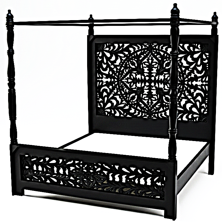 Indian Hand - Carved Wood Canopy Platform Bed Frame – handcrafted solid wood furniture