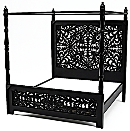 Indian Hand - Carved Wood Canopy Platform Bed Frame – handcrafted solid wood furniture
