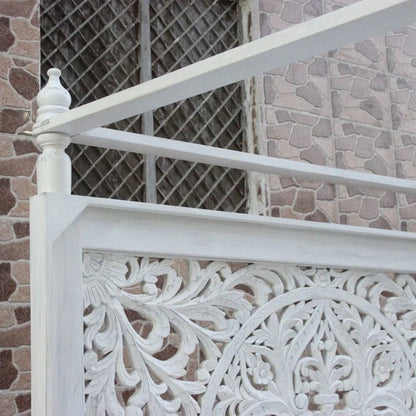 Indian Hand - Carved Wood Canopy Platform Platform Bed Frame – handcrafted solid wood furniture