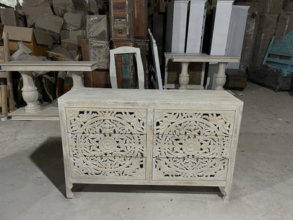 Indian Hand - Carved Wood Canopy Platform Platform Bed Frame – handcrafted solid wood furniture