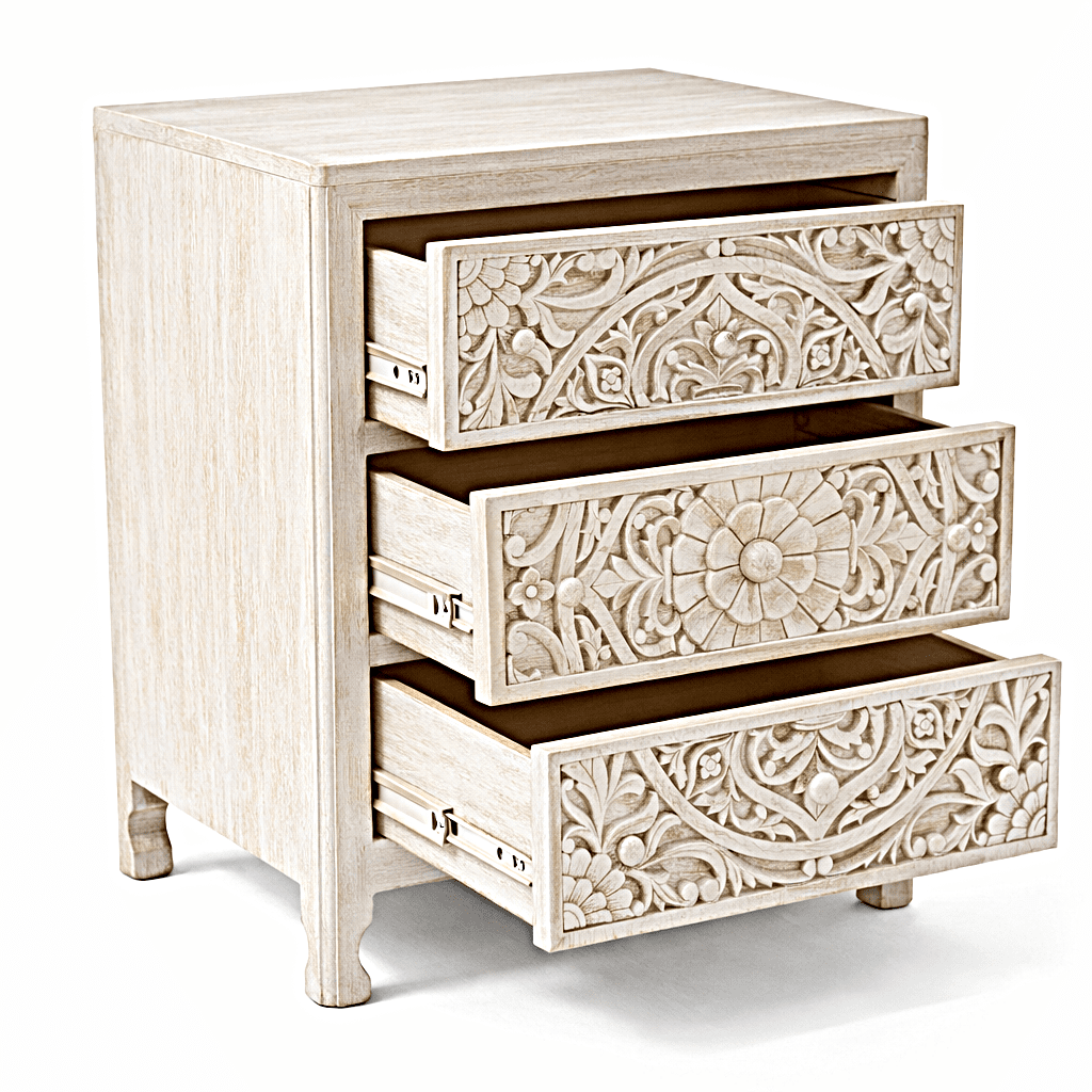 Indian Hand - Carved Wood Canopy Platform Platform Bed Frame – handcrafted solid wood furniture