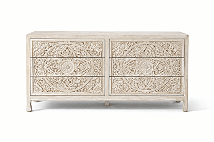 Indian Hand - Carved Wood Canopy Platform Platform Bed Frame – handcrafted solid wood furniture