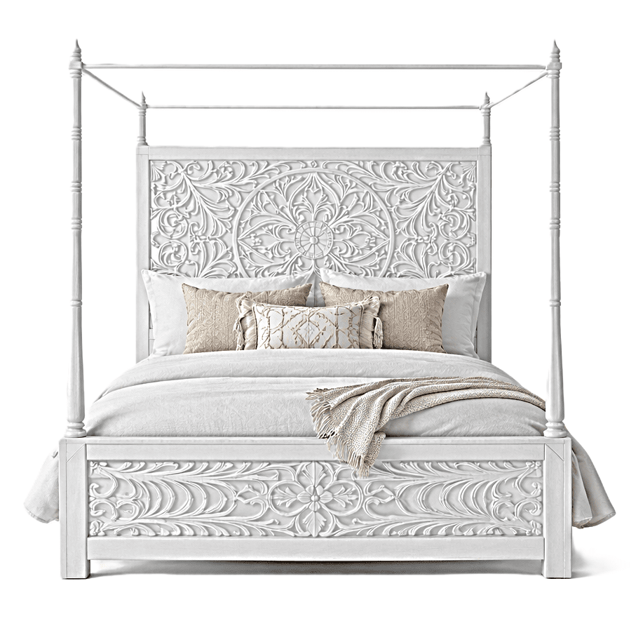 Indian Hand - Carved Wood Canopy Platform Platform Bed Frame – handcrafted solid wood furniture