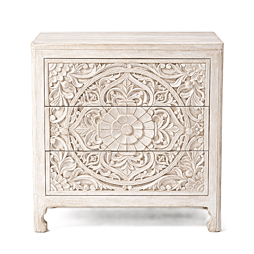 Indian Hand - Carved Wood Canopy Platform Platform Bed Frame – handcrafted solid wood furniture