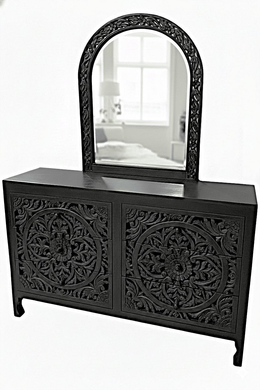 Indian Hand - Carved Wood Canopy Platform Platform Bed Frame – handcrafted solid wood furniture