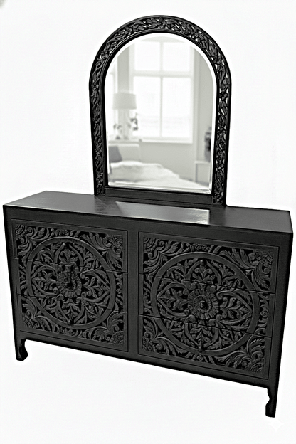 Indian Hand - Carved Wood Canopy Platform Platform Bed Frame – handcrafted solid wood furniture