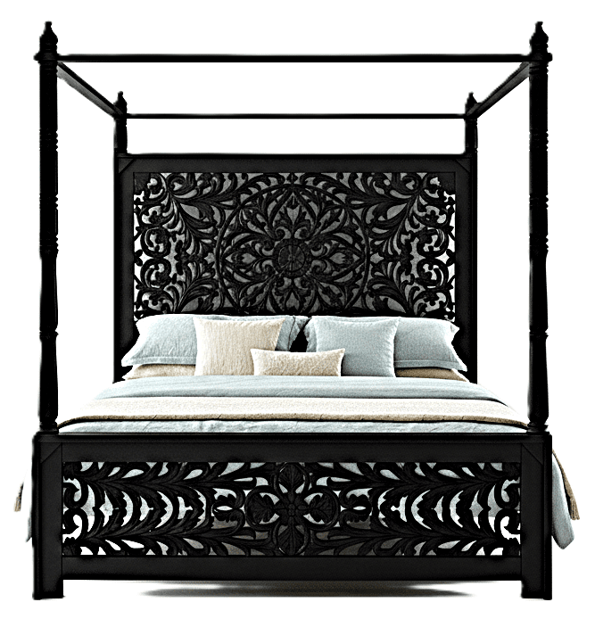 Indian Hand - Carved Wood Canopy Platform Platform Bed Frame – handcrafted solid wood furniture