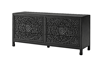 Indian Hand - Carved Wood Canopy Platform Platform Bed Frame – handcrafted solid wood furniture