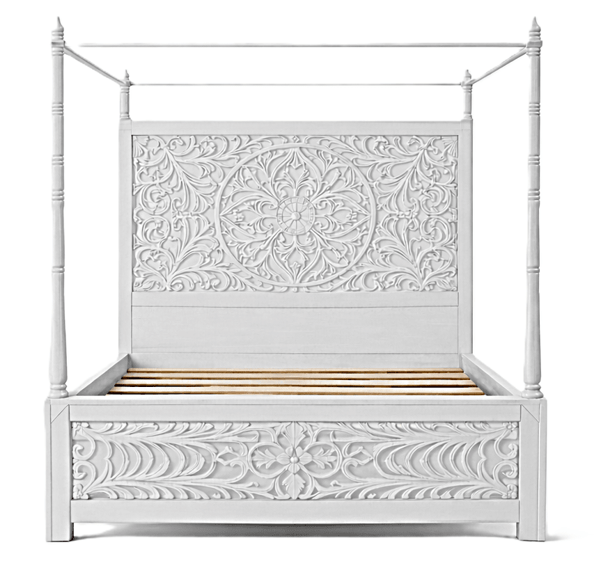 Indian Hand - Carved Wood Canopy Platform Platform Bed Frame – handcrafted solid wood furniture