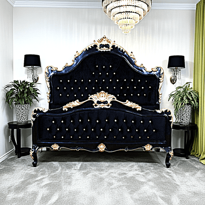 Jabs Hand carved Solid Wooden Upholstered Tufted Bed – handcrafted solid wood furniture