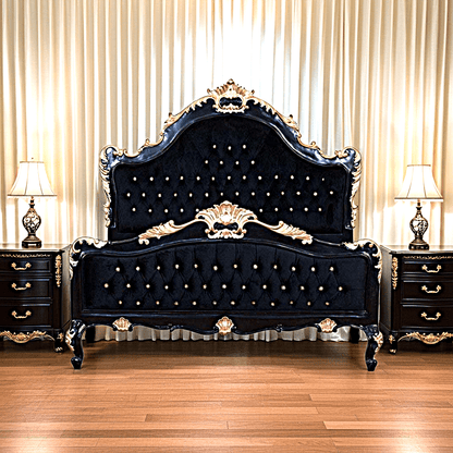 Jabs Hand carved Solid Wooden Upholstered Tufted Bed – handcrafted solid wood furniture