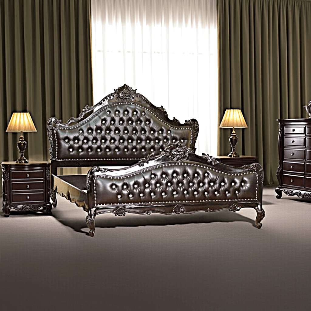 Jabs Hand carved Solid Wooden Upholstered Tufted Bed – handcrafted solid wood furniture