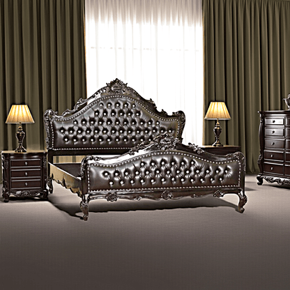 Jabs Hand carved Solid Wooden Upholstered Tufted Bed – handcrafted solid wood furniture