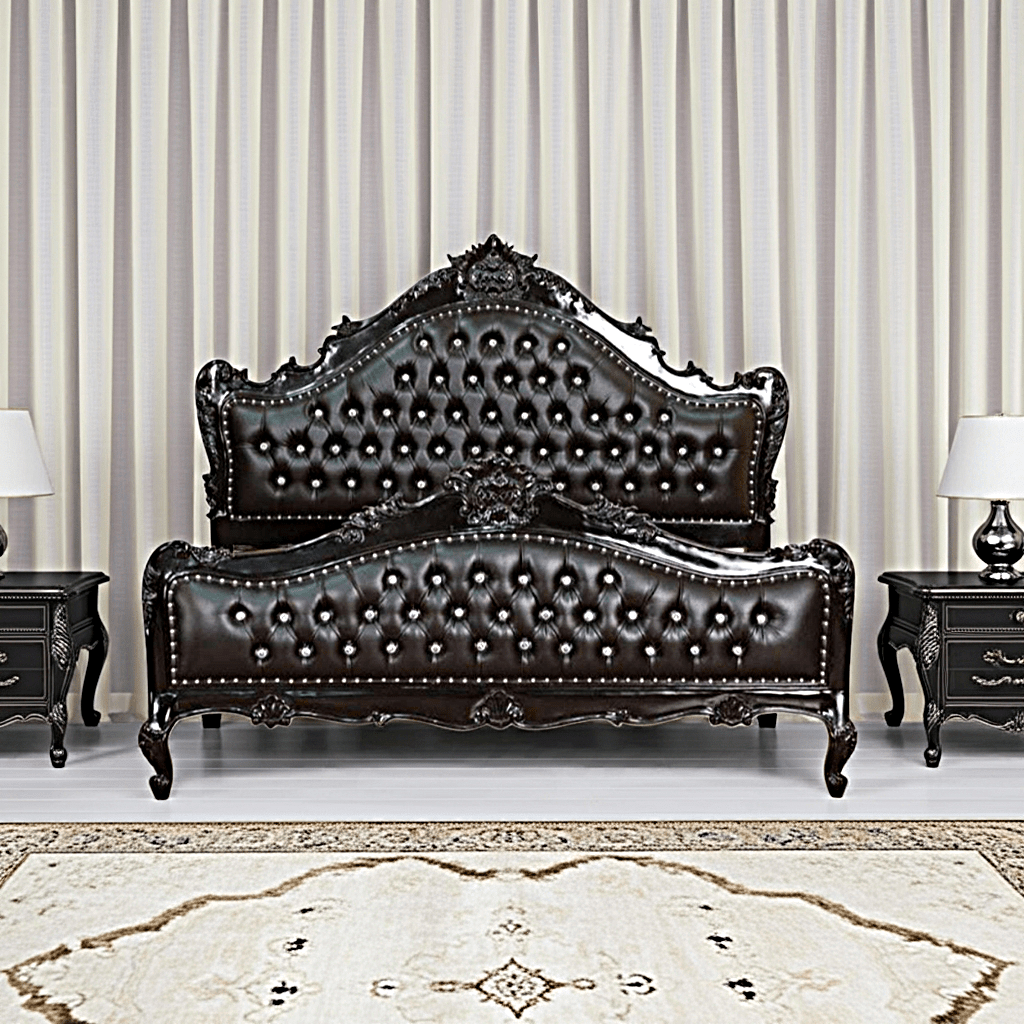 Jabs Hand carved Solid Wooden Upholstered Tufted Bed – handcrafted solid wood furniture