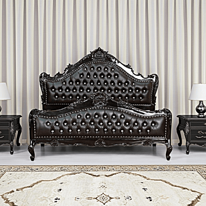 Jabs Hand carved Solid Wooden Upholstered Tufted Bed – handcrafted solid wood furniture