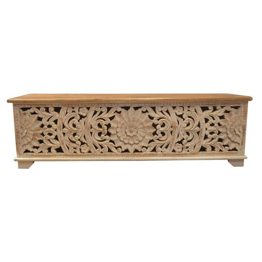 JALI Hand Carved Chest Box, handmade Footboard runner Storage chest by Hibashi Furniture – handcrafted solid wood furniture made in India