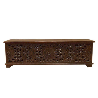 JALI Hand Carved Chest Box, handmade Footboard runner Storage chest by Hibashi Furniture – handcrafted solid wood furniture made in India