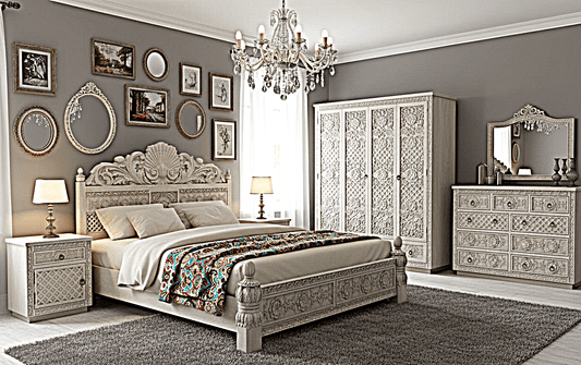 Juffair Hand Carved Solid Wood Bed by Hibashi Furniture – handcrafted solid wood furniture made in India