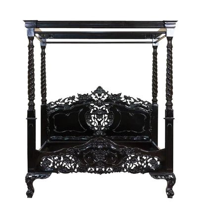 Kabak Gothic Hand Carved Solid Wooden Canopy Platform Bed by Hibashi Furniture – handcrafted solid wood furniture made in India