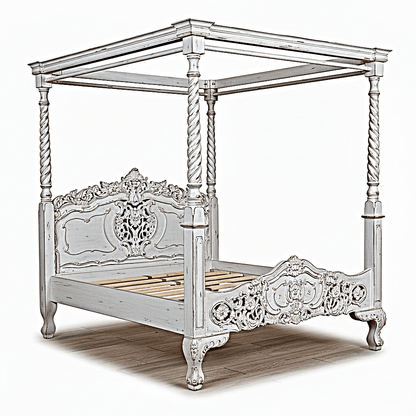 Kabak Gothic Hand Carved Solid Wooden Canopy Platform Bed – handcrafted solid wood furniture