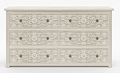 Kasbah Hand - Carved Solid Wooden 6 - Drawer Dresser by Hibashi Furniture – handcrafted solid wood furniture made in India