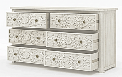 Kasbah Hand - Carved Solid Wooden 6 - Drawer Dresser by Hibashi Furniture – handcrafted solid wood furniture made in India