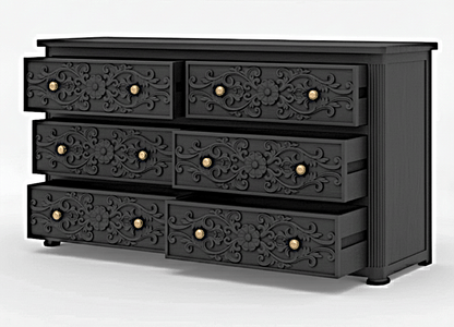 Kasbah Hand - Carved Solid Wooden 6 - Drawer Dresser by Hibashi Furniture – handcrafted solid wood furniture made in India