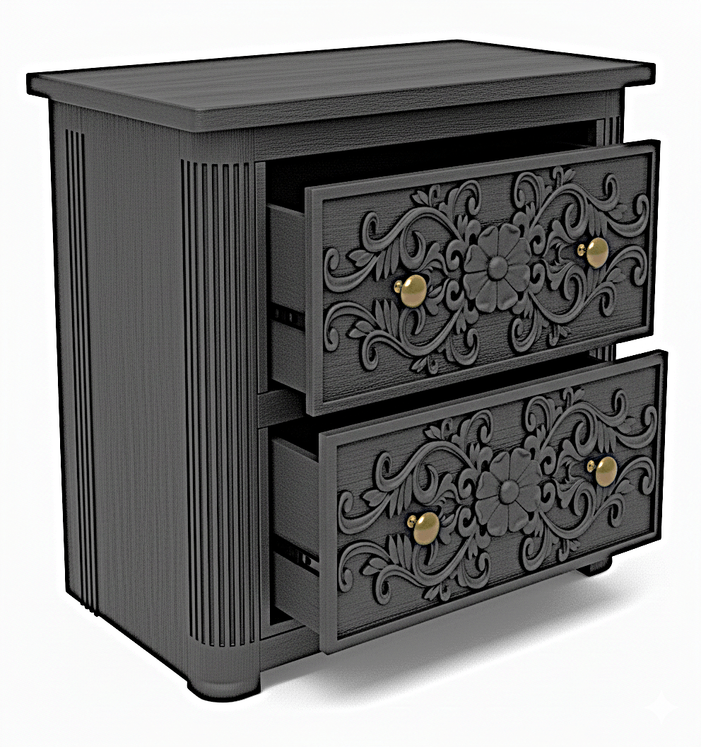 Kasbah Hand - Carved Solid Wooden Nightstand by Hibashi Furniture – handcrafted solid wood furniture made in India