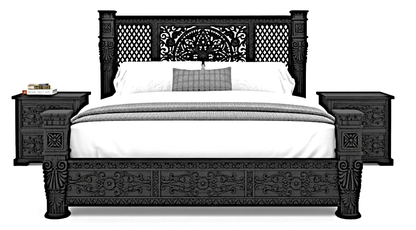 Kasbah Hand - Carved Solid Wooden Platform Bed / Bedroom Set by Hibashi Furniture – handcrafted solid wood furniture made in India