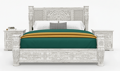 Kasbah Hand - Carved Solid Wooden Platform Bed / Bedroom Set by Hibashi Furniture – handcrafted solid wood furniture made in India