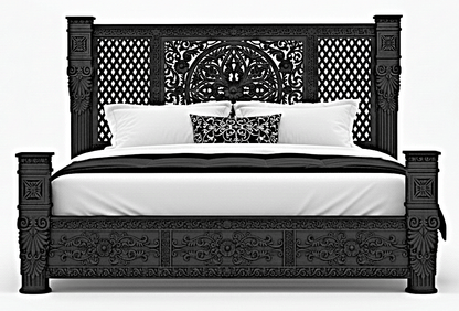 Kasbah Hand - Carved Solid Wooden Platform Bed / Bedroom Set by Hibashi Furniture – handcrafted solid wood furniture made in India