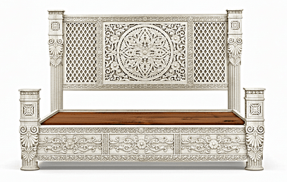 Kasbah Hand - Carved Solid Wooden Platform Bed / Bedroom Set by Hibashi Furniture – handcrafted solid wood furniture made in India