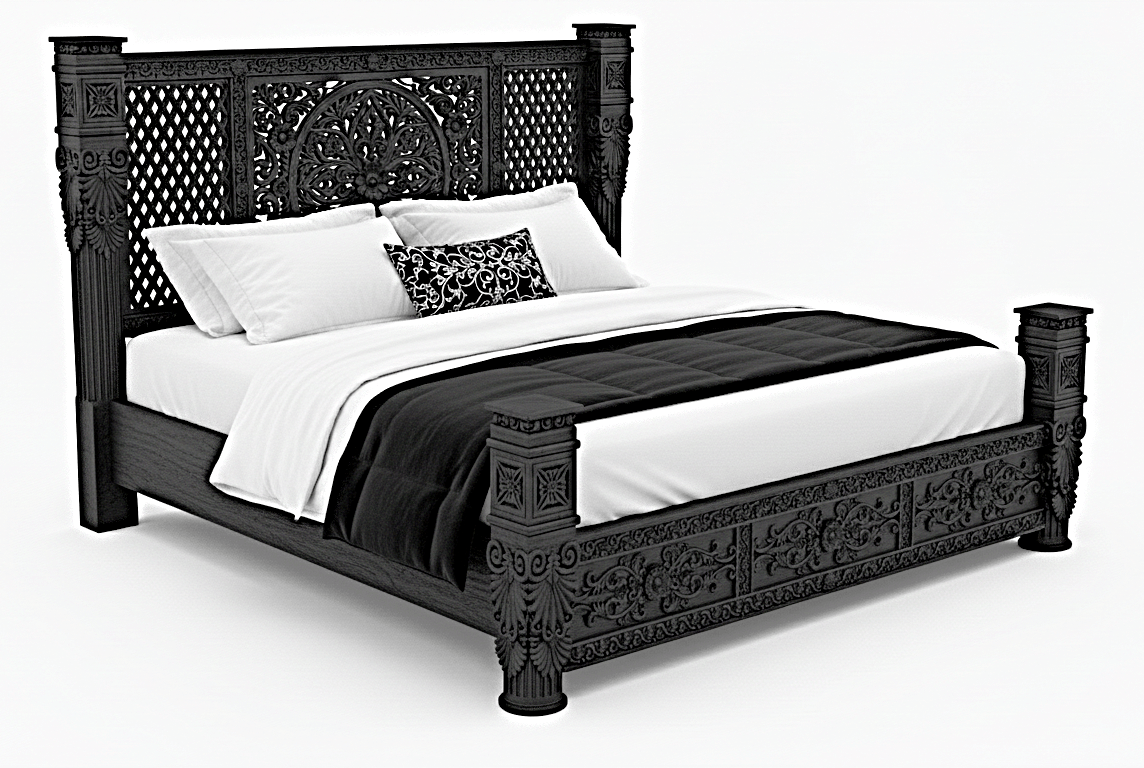 Kasbah Hand - Carved Solid Wooden Platform Bed / Bedroom Set by Hibashi Furniture – handcrafted solid wood furniture made in India