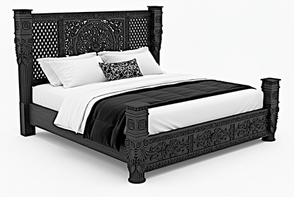 Kasbah Hand - Carved Solid Wooden Platform Bed / Bedroom Set by Hibashi Furniture – handcrafted solid wood furniture made in India