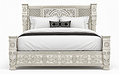 Kasbah Hand - Carved Solid Wooden Platform Bed / Bedroom Set by Hibashi Furniture – handcrafted solid wood furniture made in India
