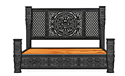 Kasbah Hand - Carved Solid Wooden Platform Bed / Bedroom Set by Hibashi Furniture – handcrafted solid wood furniture made in India