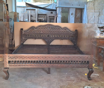 Khalifa Hand Carved Indian Solid Wood Platform Bed - HF Commercial Furniture
