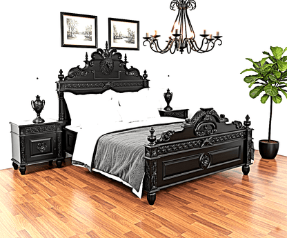 Lion Head Hand Carved Elegant Design Gothic Style Platform Bed – handcrafted solid wood furniture