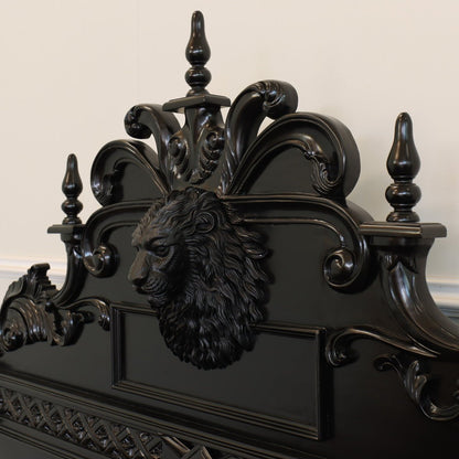 Lion Head Hand Carved Elegant Design Gothic Style Platform Bed – handcrafted solid wood furniture
