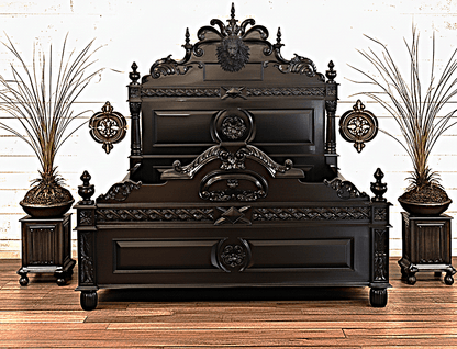 Lion Head Hand Carved Elegant Design Gothic Style Platform Bed – handcrafted solid wood furniture
