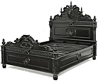 Lion Head Hand Carved Elegant Design Gothic Style Platform Bed – handcrafted solid wood furniture