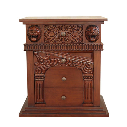 Lion Head Hand Carved Gothic Style Night Stand by Hibashi Furniture – handcrafted solid wood furniture made in India