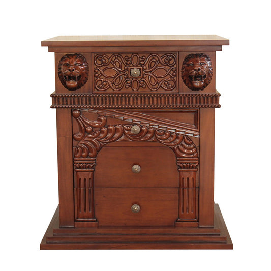 Lion Head Hand Carved Gothic Style Night Stand by Hibashi Furniture – handcrafted solid wood furniture made in India