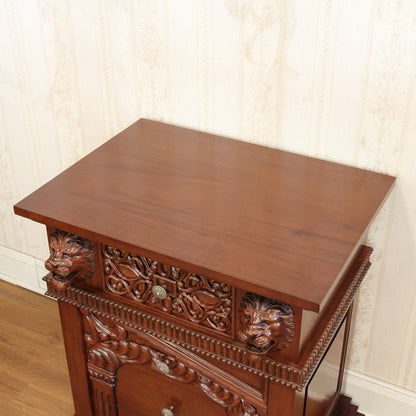 Lion Head Hand Carved Gothic Style Night Stand by Hibashi Furniture – handcrafted solid wood furniture made in India