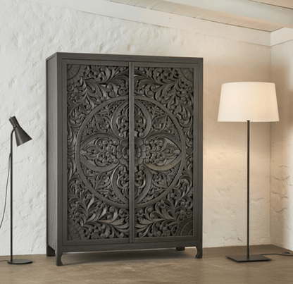 Lombok Hand Carved wooden Armoire / Hand Carved Wooden Wardrobe – handcrafted solid wood furniture