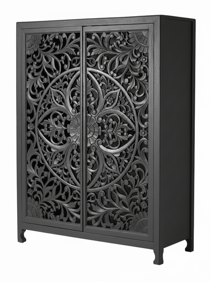 Lombok Hand Carved wooden Armoire / Hand Carved Wooden Wardrobe – handcrafted solid wood furniture